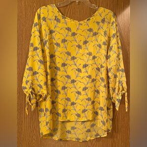 Yellow Floral Tie-Sleeve Women's Top